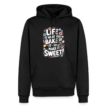 Das Leben ist das, was man daraus backt – also lasst es uns schwanken - Männer Premium Bio Hoodie - Schwarz - Vorne - Nico (187cm)