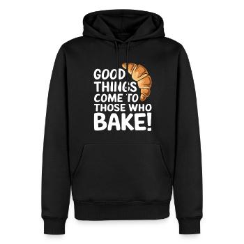 Gutes wird zu denen, die backen! - Männer Premium Bio Hoodie - Schwarz - Vorne - Nico (187cm)