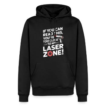 Wenn du das lesen kannst, bist du zu nah an meinem Laser - Männer Premium Bio Hoodie - Schwarz - Vorne - Nico (187cm)