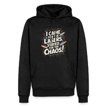 Ich bin wegen der Laser gekommen, bin wegen des Chaos geblieben! - Männer Premium Bio Hoodie - Schwarz - Vorne - Nico (187cm)