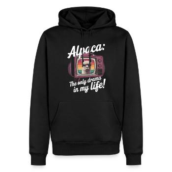 Alpaka: Das einzige Drama, das ich in meinem Leben brauche! - Männer Premium Bio Hoodie - Schwarz - Vorne - Nico (187cm)
