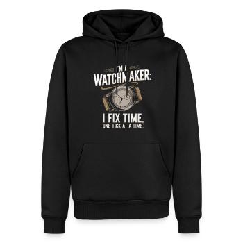 Ich bin ein Uhrmacher: Ich fixiere die Zeit, einen Tick nach dem anderen. - Männer Premium Bio Hoodie - Schwarz - Vorne - Nico (187cm)