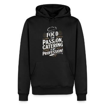 Essen ist meine Leidenschaft, Catering ist mein Beruf! - Männer Premium Bio Hoodie - Schwarz - Vorne - Nico (187cm)