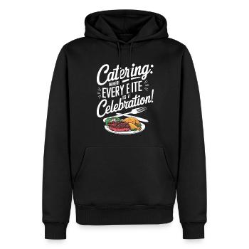 Catering: Wo jeder Bissen ein Fest ist! - Männer Premium Bio Hoodie - Schwarz - Vorne - Nico (187cm)