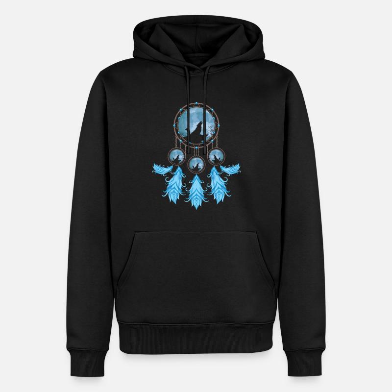 Heulender Wolf Geschenk Indianer Traumfänger - Männer Premium Bio Hoodie - Schwarz