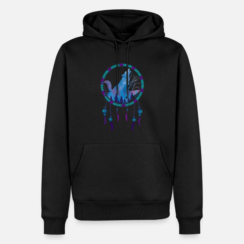 Geschenkidee Federn Traumfänger Heulender Wolf - Männer Premium Bio Hoodie - Schwarz