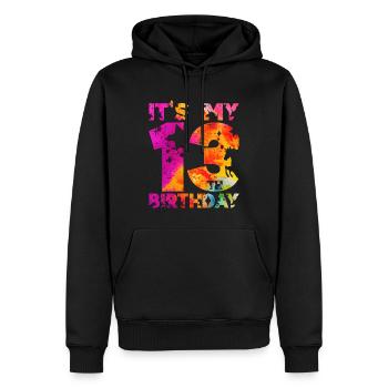 13. GEBURTSTAG EINHORN IT'S MY 13th BIRTHDAY - Männer Premium Bio Hoodie - Schwarz - Vorne - Nico (187cm)