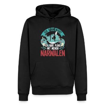Ich kann nicht ich habe Pläne mit meinen Narwalen - Männer Premium Bio Hoodie - Schwarz - Vorne - Nico (187cm)