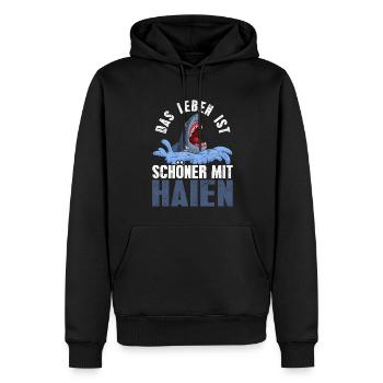 Hai - Männer Premium Bio Hoodie - Schwarz - Vorne - Nico (187cm)