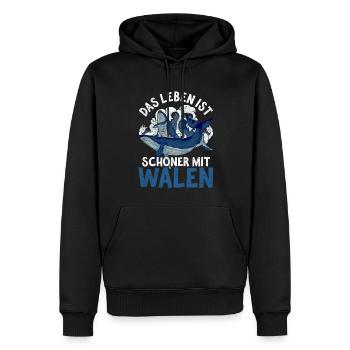 Das Leben ist schöner mit Walen Tier Lustiges Wal - Männer Premium Bio Hoodie - Schwarz - Vorne - Nico (187cm)