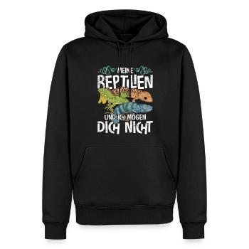 Meine Reptilien und ich mögen dich nicht Reptil - Männer Premium Bio Hoodie - Schwarz - Vorne - Nico (187cm)