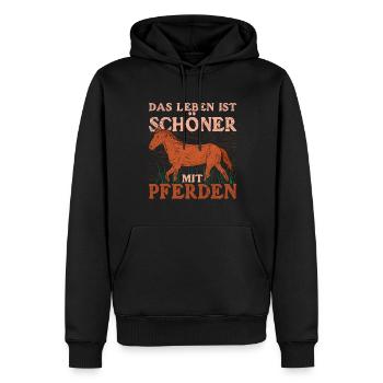 Das Leben ist schöner mit Pferden Reiter Pferd - Männer Premium Bio Hoodie - Schwarz - Vorne - Nico (187cm)