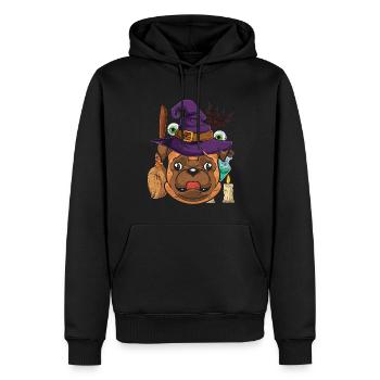 Chauve-souris Chapeau de sorcière Chien Cadeau Halloween Carlin - Sweat à capuche Premium bio Homme - noir - Devant - Nico (187cm)