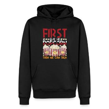 Gib mir Popcorn dann können wir reden Popcorn - Männer Premium Bio Hoodie - Schwarz - Vorne - Nico (187cm)