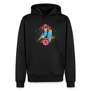 Flowers Bird Animal Gift Cute Budgie - Men’s Premium Organic Hoodie - black - Front - Nico (187cm)