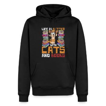 Das Leben ist besser mit Katzen und Büchern Lesen - Männer Premium Bio Hoodie - Schwarz - Vorne - Nico (187cm)