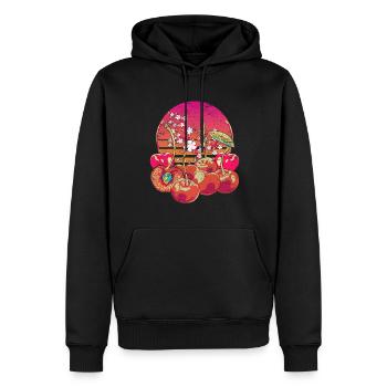 Retro Vaporwave Cherry Blossom Fruit Cadeau Cerise - Sweat à capuche Premium bio Homme - noir - Devant - Nico (187cm)