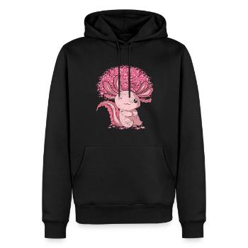 Cadeau amphibien Cherry Blossom Tree Sakura Axolotl - Sweat à capuche Premium bio Homme - noir - Devant - Nico (187cm)