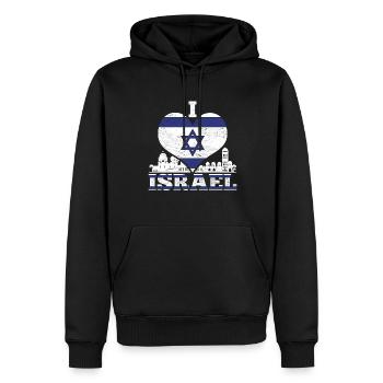 Drapeau israélien Cadeau de cœur J’aime Israël - Sweat à capuche Premium bio Homme - noir - Devant - Nico (187cm)