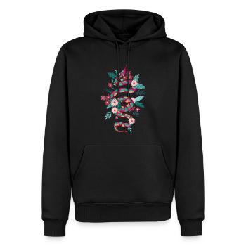 Reptilien Geschenk Farbenfrohes Blumen Schlange - Männer Premium Bio Hoodie - Schwarz - Vorne - Nico (187cm)