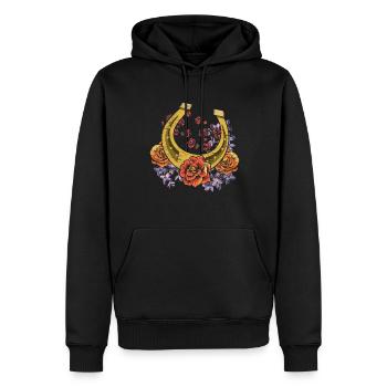 Blumen Pferde Reiten Geschenk Rosen Hufeisen - Männer Premium Bio Hoodie - Schwarz - Vorne - Nico (187cm)
