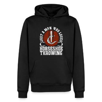 Nur ein Mann der Hufeisen werfen liebt Hufeisen - Männer Premium Bio Hoodie - Schwarz - Vorne - Nico (187cm)