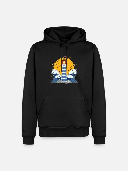 Pleine lune océan mer vagues cadeau phare - Sweat à capuche Premium bio Homme - noir