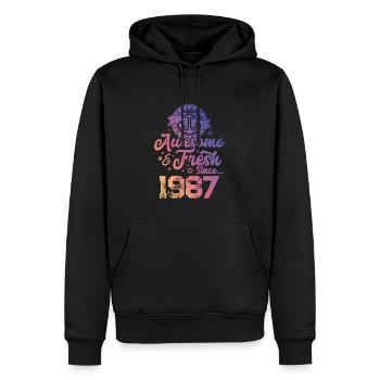 1987 awesome fresh - Männer Premium Bio Hoodie - Schwarz - Vorne - Nico (187cm)