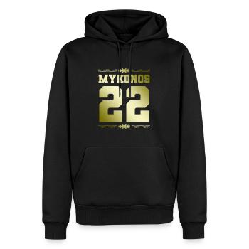 Mykonos 22 - Männer Premium Bio Hoodie - Schwarz - Vorne - Nico (187cm)