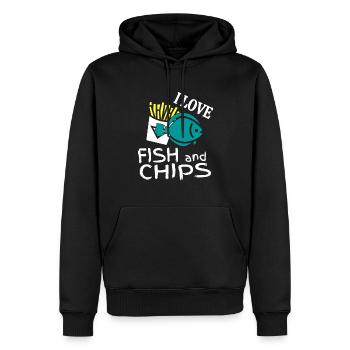 Ich liebe Fish and Chips Englische Spezialität - Männer Premium Bio Hoodie - Schwarz - Vorne - Nico (187cm)