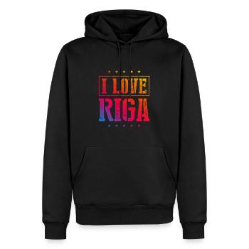 J’adore Riga - Sweat à capuche Premium bio Homme - noir - Devant - Nico (187cm)