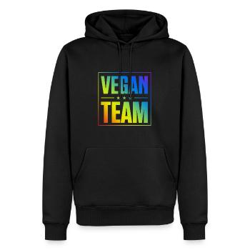 Vegan Team - Männer Premium Bio Hoodie - Schwarz - Vorne - Nico (187cm)