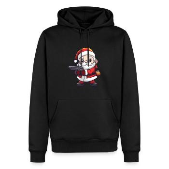 Weihnachtsmann Pistole Comic Weihnachten - Männer Premium Bio Hoodie - Schwarz - Vorne - Nico (187cm)