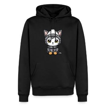 Chat Animal Bébé Bande Dessinée Hiver - Sweat à capuche Premium bio Homme - noir - Devant - Nico (187cm)