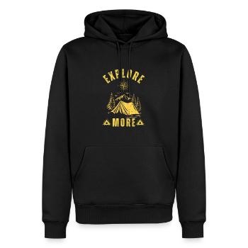 Entdecken Sie mehr Funny Camping Lover - Männer Premium Bio Hoodie - Schwarz - Vorne - Nico (187cm)
