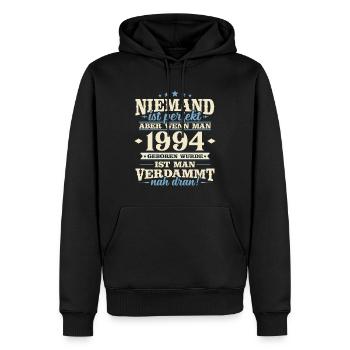 Jahrgang 1994 geboren Geburtstag Geburtstagsspruch - Männer Premium Bio Hoodie - Schwarz - Vorne - Nico (187cm)