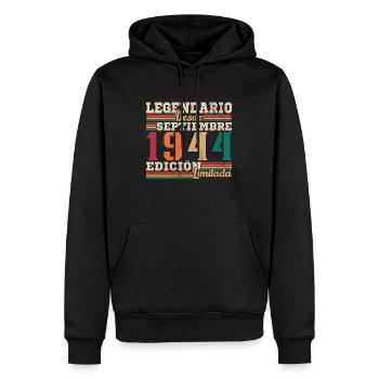 Légendaire depuis 1944 Septembre - Sweat à capuche Premium bio Homme - noir - Devant - Nico (187cm)