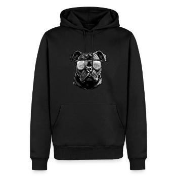 Bulldog Hund Hipster Cool Party - Männer Premium Bio Hoodie - Schwarz - Vorne - Nico (187cm)
