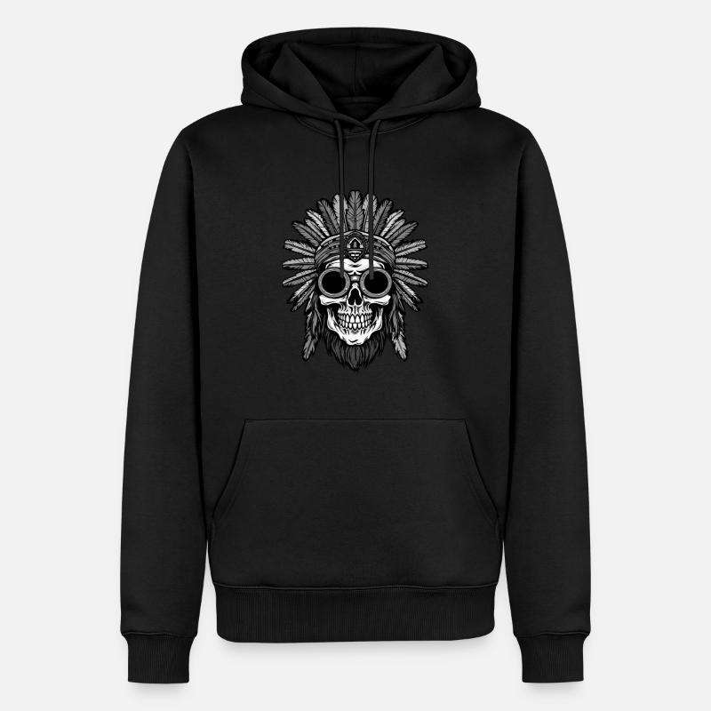 Crâne d'Apache indien - Sweat à capuche Premium bio Homme - noir
