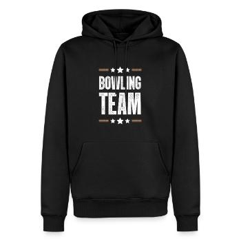 Bowling Team - Männer Premium Bio Hoodie - Schwarz - Vorne - Nico (187cm)