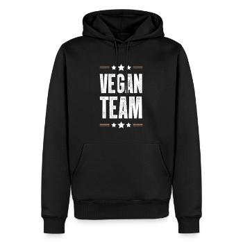 Vegan Team - Männer Premium Bio Hoodie - Schwarz - Vorne - Nico (187cm)