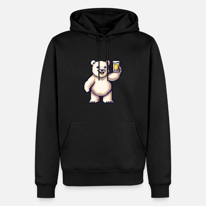 Eisbär Pixel Bier - Männer Premium Bio Hoodie - Schwarz