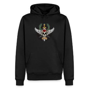 headshot - Männer Premium Bio Hoodie - Schwarz - Vorne - Nico (187cm)
