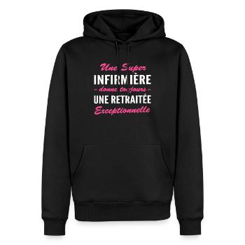 humour infirmière retraitée / cadeau retraite - Sweat à capuche Premium bio Homme - noir - Devant - Nico (187cm)