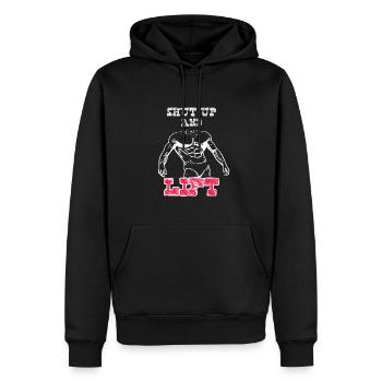 Shut up and Lift - Men’s Premium Organic Hoodie - black - Front - Nico (187cm)
