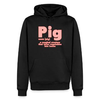 Pig, A Creature That Turns Vegetables Into Bacon 2 - Men’s Premium Organic Hoodie - black - Front - Nico (187cm)