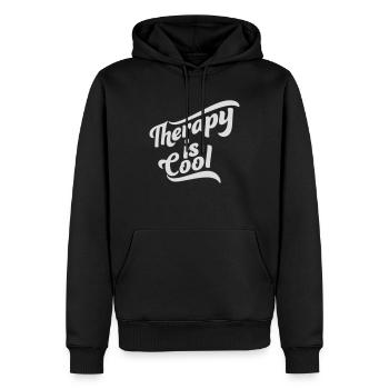 therapy is cool Zitat - Männer Premium Bio Hoodie - Schwarz - Vorne - Nico (187cm)