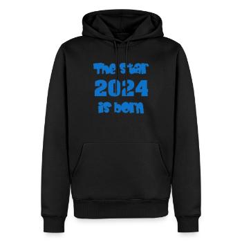 Naissance 2024 - Cadeau - L’étoile 2024 est née - Sweat à capuche Premium bio Homme - noir - Devant - Nico (187cm)
