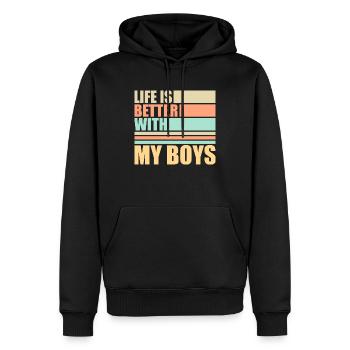 Life Is Better With My Boys Das Leben ist besser - Männer Premium Bio Hoodie - Schwarz - Vorne - Nico (187cm)