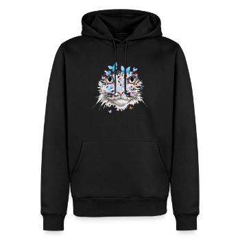Chat Chat Visage Chat Nature Papillons - Sweat à capuche Premium bio Homme - noir - Devant - Nico (187cm)